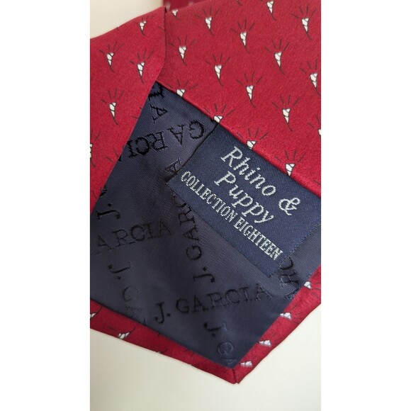 Vintage J. Garcia Rhino & Puppy Collection Eighteen 100% Silk Red/White Preppy - Picture 4 of 9